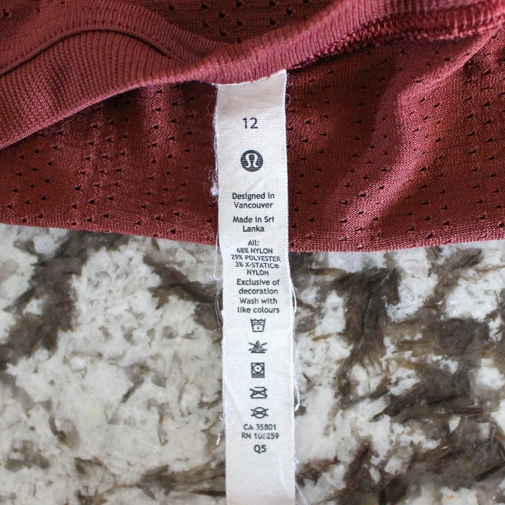 Lululemon Tank Top Womens 12 Red Rust‎ Mesh Crop Train To Be Running Pullover